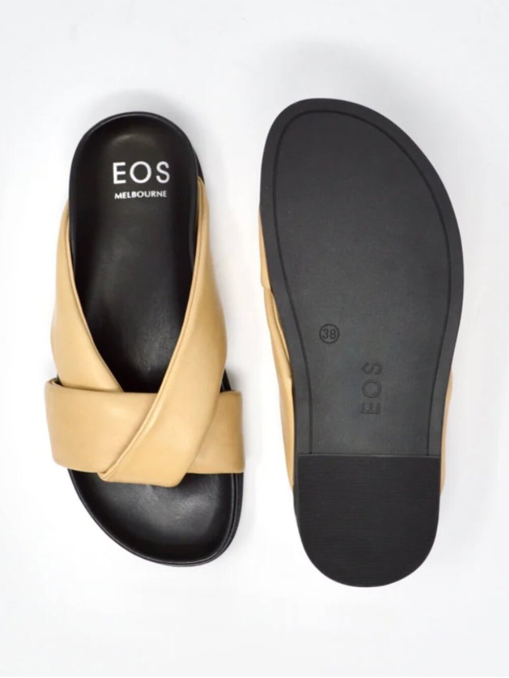 EUC eos Cross Leather Slides 38